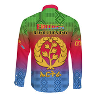 Eritrea Revolution Day Long Sleeve Button Shirt Eritrean Kente Pattern Gradient Style - Wonder Print Shop