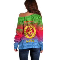 Eritrea Revolution Day Off Shoulder Sweater Eritrean Kente Pattern Gradient Style - Wonder Print Shop