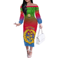 Eritrea Revolution Day Off The Shoulder Long Sleeve Dress Eritrean Kente Pattern Gradient Style - Wonder Print Shop