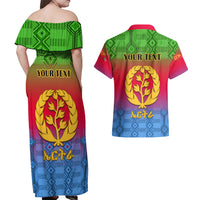 Personalised Eritrea Revolution Day Couples Matching Off Shoulder Maxi Dress and Hawaiian Shirt Eritrean Kente Pattern Gradient Style - Wonder Print Shop