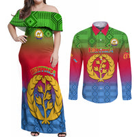 Personalised Eritrea Revolution Day Couples Matching Off Shoulder Maxi Dress and Long Sleeve Button Shirts Eritrean Kente Pattern Gradient Style - Wonder Print Shop
