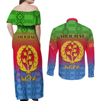 Personalised Eritrea Revolution Day Couples Matching Off Shoulder Maxi Dress and Long Sleeve Button Shirts Eritrean Kente Pattern Gradient Style - Wonder Print Shop