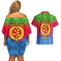 Personalised Eritrea Revolution Day Couples Matching Off Shoulder Short Dress and Hawaiian Shirt Eritrean Kente Pattern Gradient Style - Wonder Print Shop