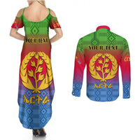 Personalised Eritrea Revolution Day Couples Matching Summer Maxi Dress and Long Sleeve Button Shirts Eritrean Kente Pattern Gradient Style - Wonder Print Shop