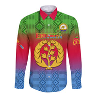 Personalised Eritrea Revolution Day Long Sleeve Button Shirt Eritrean Kente Pattern Gradient Style - Wonder Print Shop
