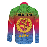 Personalised Eritrea Revolution Day Long Sleeve Button Shirt Eritrean Kente Pattern Gradient Style - Wonder Print Shop