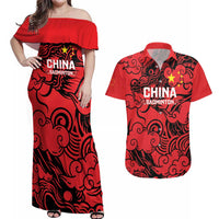 Personalised China Badminton Couples Matching Off Shoulder Maxi Dress and Hawaiian Shirt 2024 Chinese Dragon Version - Wonder Print Shop