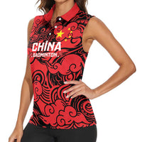 Personalised China Badminton Women Sleeveless Polo Shirt 2024 Chinese Dragon Version - Wonder Print Shop
