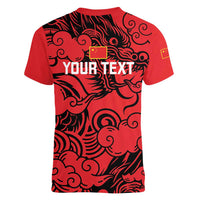 Personalised China Badminton Women V-Neck T-Shirt 2024 Chinese Dragon Version - Wonder Print Shop