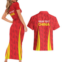 Personalised China Badminton Couples Matching Short Sleeve Bodycon Dress and Hawaiian Shirt 2024 Sporty Red Version - Wonder Print Shop