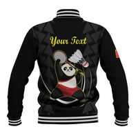 Personalised China Badminton Baseball Jacket 2024 Chinese Cute Panda Black Version - Wonder Print Shop