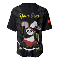 Personalised China Badminton Baseball Jersey 2024 Chinese Cute Panda Black Version - Wonder Print Shop
