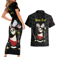 Personalised China Badminton Couples Matching Short Sleeve Bodycon Dress and Hawaiian Shirt 2024 Chinese Cute Panda Black Version - Wonder Print Shop