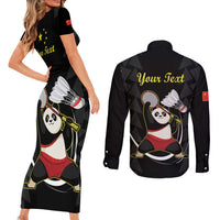 Personalised China Badminton Couples Matching Short Sleeve Bodycon Dress and Long Sleeve Button Shirt 2024 Chinese Cute Panda Black Version - Wonder Print Shop