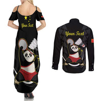 Personalised China Badminton Couples Matching Summer Maxi Dress and Long Sleeve Button Shirt 2024 Chinese Cute Panda Black Version - Wonder Print Shop