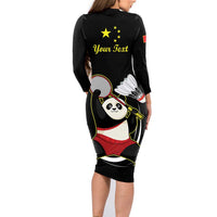 Personalised China Badminton Family Matching Long Sleeve Bodycon Dress and Hawaiian Shirt 2024 Chinese Cute Panda Black Version - Wonder Print Shop