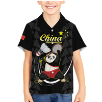 Personalised China Badminton Family Matching Mermaid Dress and Hawaiian Shirt 2024 Chinese Cute Panda Black Version - Wonder Print Shop