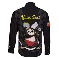 Personalised China Badminton Family Matching Off Shoulder Maxi Dress and Hawaiian Shirt 2024 Chinese Cute Panda Black Version - Wonder Print Shop
