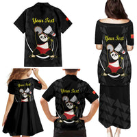 Personalised China Badminton Family Matching Puletasi and Hawaiian Shirt 2024 Chinese Cute Panda Black Version - Wonder Print Shop