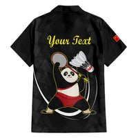 Personalised China Badminton Family Matching Puletasi and Hawaiian Shirt 2024 Chinese Cute Panda Black Version - Wonder Print Shop