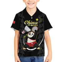 Personalised China Badminton Family Matching Short Sleeve Bodycon Dress and Hawaiian Shirt 2024 Chinese Cute Panda Black Version - Wonder Print Shop