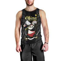 Personalised China Badminton Men Tank Top 2024 Chinese Cute Panda Black Version - Wonder Print Shop