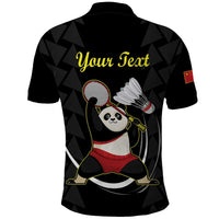 Personalised China Badminton Polo Shirt 2024 Chinese Cute Panda Black Version - Wonder Print Shop