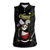 Personalised China Badminton Women Sleeveless Polo Shirt 2024 Chinese Cute Panda Black Version - Wonder Print Shop