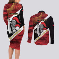 Trinidad and Tobago Cricket Personalized Couples Matching Long Sleeve Bodycon Dress and Long Sleeve Button Shirt Trinbago Knight Riders Champions Trophy - Wonder Print Shop
