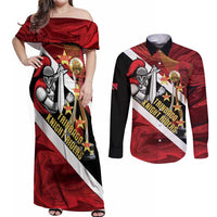 Trinidad and Tobago Cricket Personalized Couples Matching Off Shoulder Maxi Dress and Long Sleeve Button Shirt Trinbago Knight Riders Champions Trophy - Wonder Print Shop