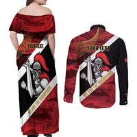 Trinidad and Tobago Cricket Personalized Couples Matching Off Shoulder Maxi Dress and Long Sleeve Button Shirt Trinbago Knight Riders Champions Trophy - Wonder Print Shop