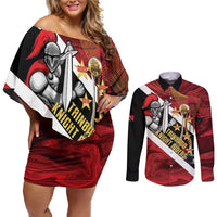 Trinidad and Tobago Cricket Personalized Couples Matching Off Shoulder Short Dress and Long Sleeve Button Shirt Trinbago Knight Riders Champions Trophy - Wonder Print Shop