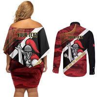Trinidad and Tobago Cricket Personalized Couples Matching Off Shoulder Short Dress and Long Sleeve Button Shirt Trinbago Knight Riders Champions Trophy - Wonder Print Shop
