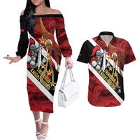 Trinidad and Tobago Cricket Personalized Couples Matching Off The Shoulder Long Sleeve Dress and Hawaiian Shirt Trinbago Knight Riders Champions Trophy - Wonder Print Shop