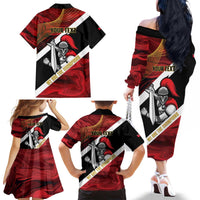 Trinidad and Tobago Cricket Personalized Family Matching Off The Shoulder Long Sleeve Dress and Hawaiian Shirt Trinbago Knight Riders Champions Trophy - Wonder Print Shop