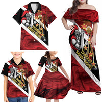 Trinidad and Tobago Cricket Personalized Family Matching Off Shoulder Maxi Dress and Hawaiian Shirt Trinbago Knight Riders Champions Trophy - Wonder Print Shop