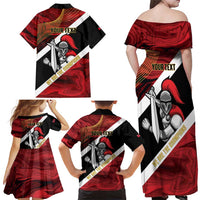 Trinidad and Tobago Cricket Personalized Family Matching Off Shoulder Maxi Dress and Hawaiian Shirt Trinbago Knight Riders Champions Trophy - Wonder Print Shop