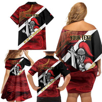 Trinidad and Tobago Cricket Personalized Family Matching Off Shoulder Short Dress and Hawaiian Shirt Trinbago Knight Riders Champions Trophy - Wonder Print Shop