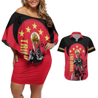 Trinidad and Tobago Cricket Personalized Couples Matching Off Shoulder Short Dress and Hawaiian Shirt Trinbago Knight Riders 5th Champions Proud - Wonder Print Shop