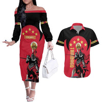 Trinidad and Tobago Cricket Personalized Couples Matching Off The Shoulder Long Sleeve Dress and Hawaiian Shirt Trinbago Knight Riders 5th Champions Proud - Wonder Print Shop
