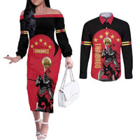 Trinidad and Tobago Cricket Personalized Couples Matching Off The Shoulder Long Sleeve Dress and Long Sleeve Button Shirt Trinbago Knight Riders 5th Champions Proud - Wonder Print Shop
