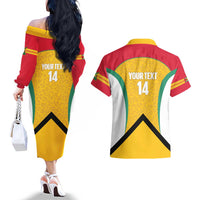 Guyana Cricket Custom Couples Matching Off The Shoulder Long Sleeve Dress and Hawaiian Shirt Amazon Warriors Est 2013 Version - Wonder Print Shop