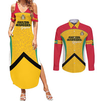 Guyana Cricket Custom Couples Matching Summer Maxi Dress and Long Sleeve Button Shirt Amazon Warriors Est 2013 Version - Wonder Print Shop