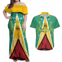Custom Guyana Cricket Amazon Warriors Couples Matching Off Shoulder Maxi Dress and Hawaiian Shirt Flag Style - Wonder Print Shop