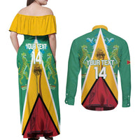 Custom Guyana Cricket Amazon Warriors Couples Matching Off Shoulder Maxi Dress and Long Sleeve Button Shirt Flag Style - Wonder Print Shop