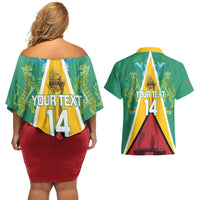 Custom Guyana Cricket Amazon Warriors Couples Matching Off Shoulder Short Dress and Hawaiian Shirt Flag Style - Wonder Print Shop