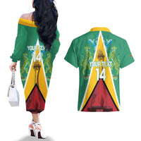Custom Guyana Cricket Amazon Warriors Couples Matching Off The Shoulder Long Sleeve Dress and Hawaiian Shirt Flag Style - Wonder Print Shop