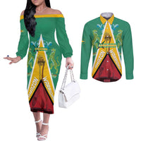 Custom Guyana Cricket Amazon Warriors Couples Matching Off The Shoulder Long Sleeve Dress and Long Sleeve Button Shirt Flag Style - Wonder Print Shop