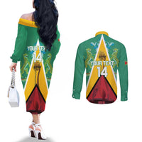 Custom Guyana Cricket Amazon Warriors Couples Matching Off The Shoulder Long Sleeve Dress and Long Sleeve Button Shirt Flag Style - Wonder Print Shop