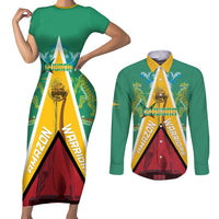 Custom Guyana Cricket Amazon Warriors Couples Matching Short Sleeve Bodycon Dress and Long Sleeve Button Shirt Flag Style - Wonder Print Shop